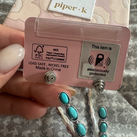 Piper K Silver and Turquoise Dangle Earrings - Picture 3 of 6